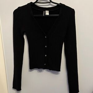 Divided Black Button-Up Cardigan